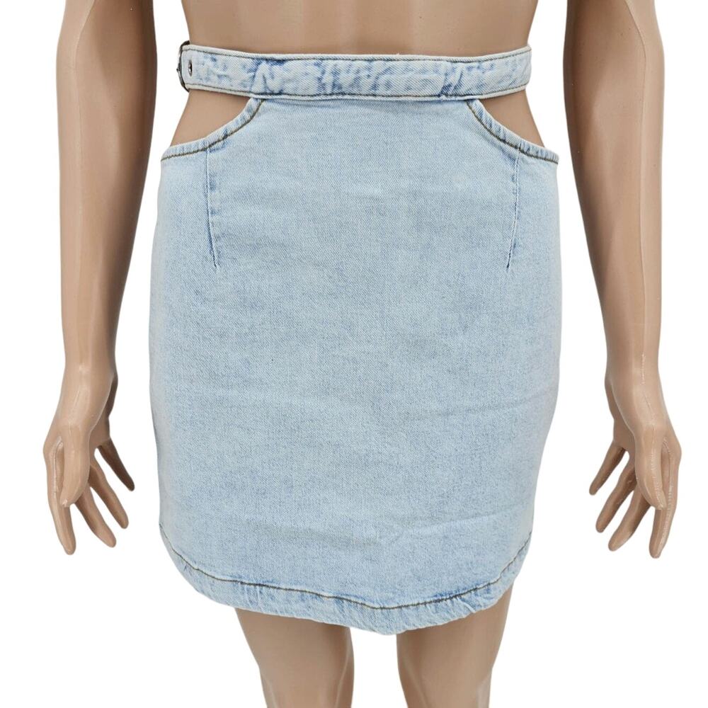 Revolve Weworewhat Womans size XS Cut Out Denim Jean Skirt Indigo Light Wash NEW